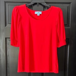 CeCe Bright Red Scoop Neck Puff Sleeve Top